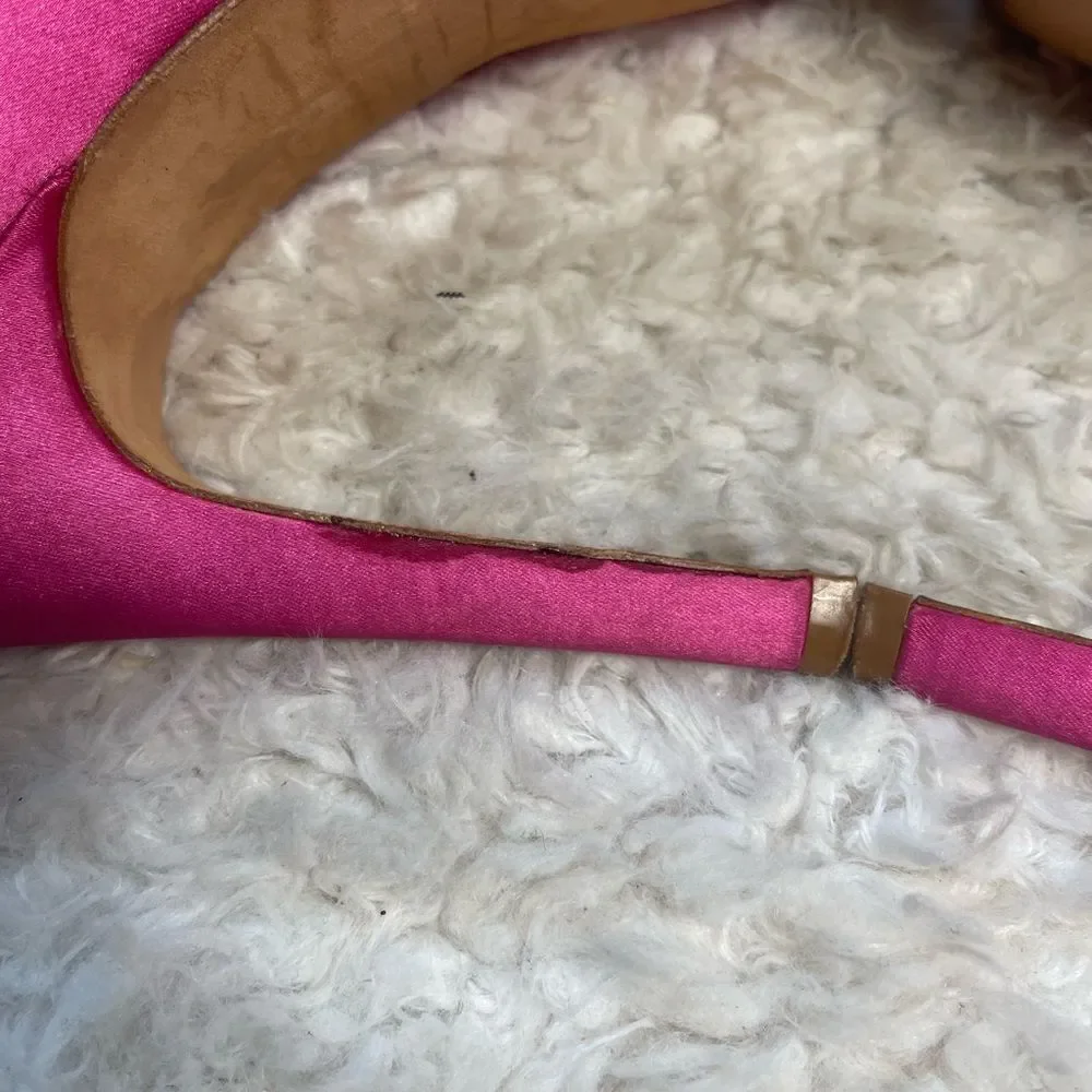 Pour La Victoire Satin Hot pink slip on platform heels peep toe SZ9.5